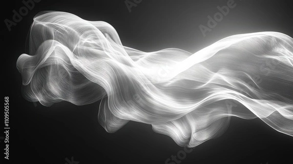 Fototapeta Ethereal Flowing White Fabric Against Dark Background, Abstract Art in Motion, Soft Lines Creating Dreamlike Atmosphere and Fluid Dynamics