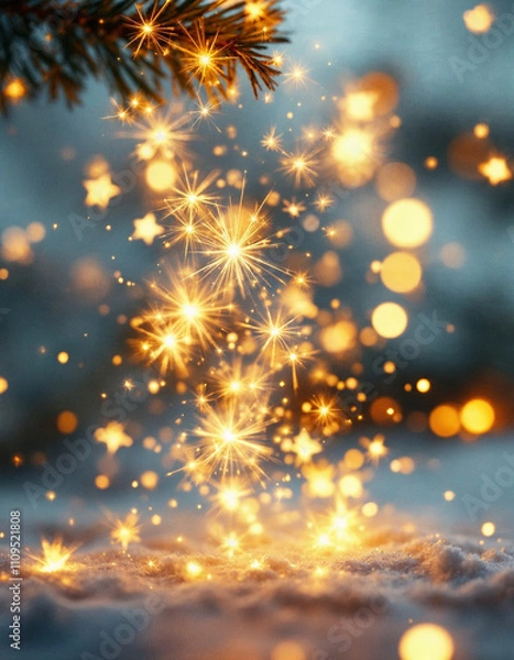 Fototapeta Enchanting Yellow Spark Burst with Magical Glow and Twinkling Particles