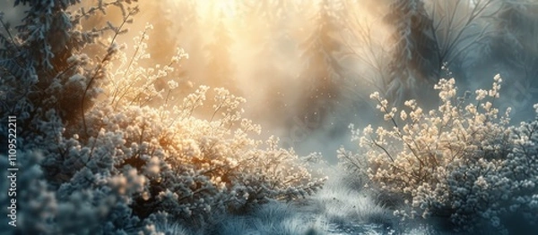 Obraz Magical winter sunrise in a snowy forest.