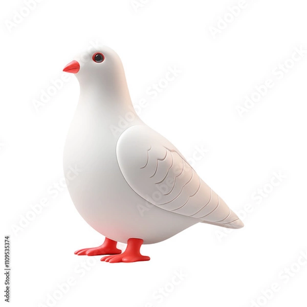 Fototapeta 3D Cartoon Style White Dove with Red Feet