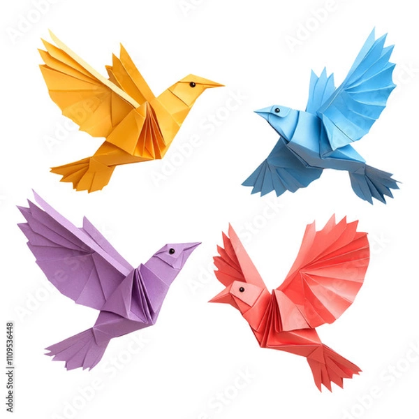 Fototapeta Colorful Origami Birds on Transparent Background