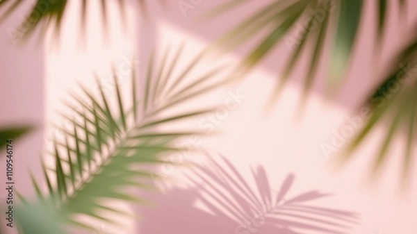 Obraz Soft, Delicate Palm Leaf Shadows Cast on a Pink Wall