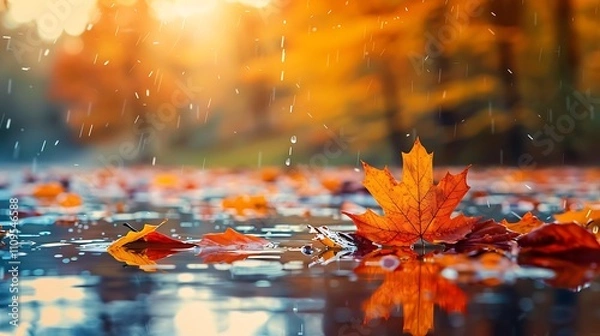 Obraz Leaves Floating on Lake in Fall Season