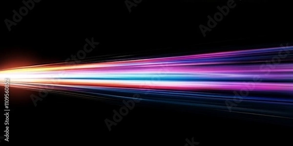 Fototapeta Long exposure photography captures vibrant light trails on a dark background, showcasing enchanting shades of blue, purple, orange, and more, swirling in dynamic motion, evoking wonder