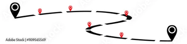 Fototapeta Map and location icon set. map path distance. GPS position, map route, navigation. vector illustration.