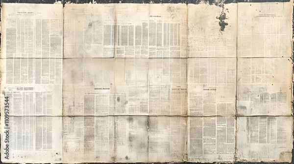 Fototapeta old vintage printed newspaper transition video, textured background, sepia black and white retro surface, textured rough surface, antique paper cut out animated video