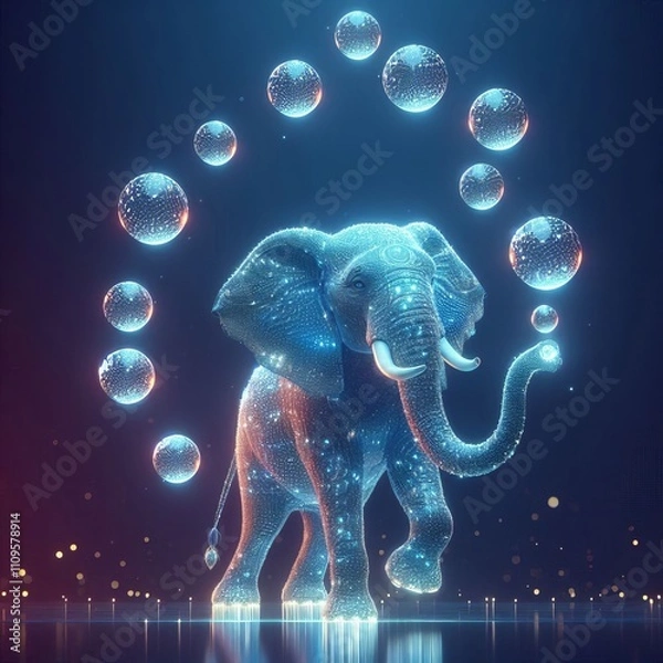 Obraz Elephant Juggling Orbs of Light A holographic elephant juggles o