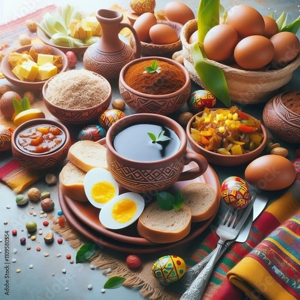 Obraz Eritrean Easter Features traditional foods like injera and tibs