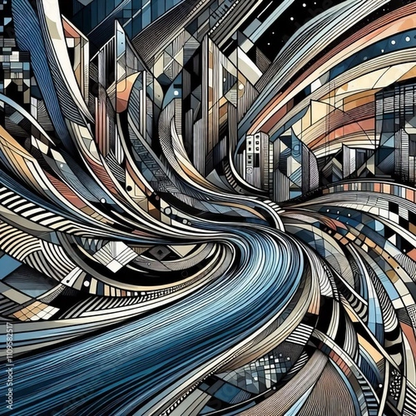 Fototapeta Geometric Flow An op art photograph using geometric shapes and p