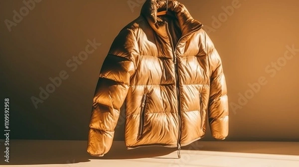 Fototapeta Men's winter jacket on a beige background. 3d rendering