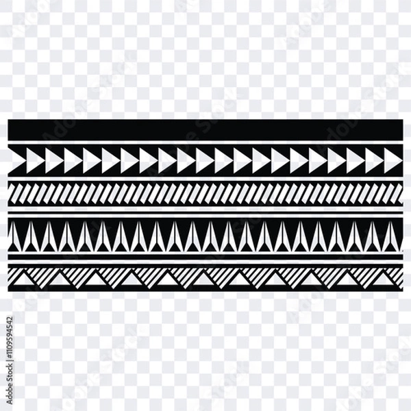 Fototapeta Polynesian design tribal tattoo border. Tribal design ethnic maori band. Tattoo ribbon sleeve bracelet. Fabric seamless isolated hawaiian pattern on white background.