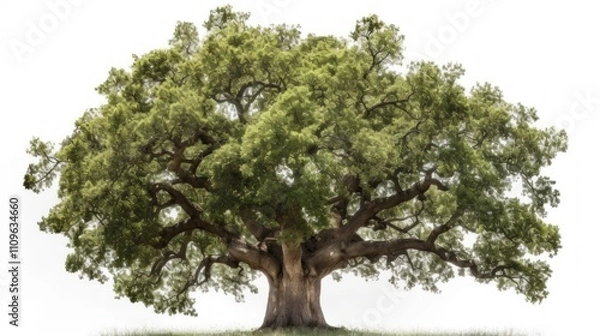 Fototapeta Majestic Ancient Oak Tree on White Background