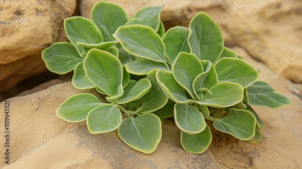 Fototapeta Resilience in the Desert: A close-up of a hardy desert plant clinging tenaciously to life amidst the arid landscape. This image evokes a sense of determination and perseverance.