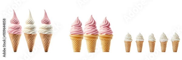 Fototapeta Set of  ice cream cones in a row isolated on a transparent background