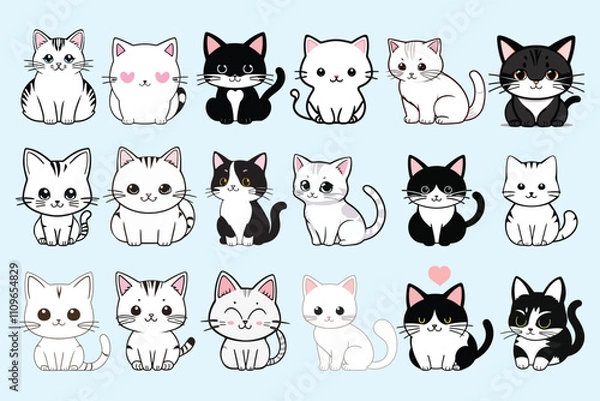 Fototapeta Set of cat on sight blue background vector illustration.