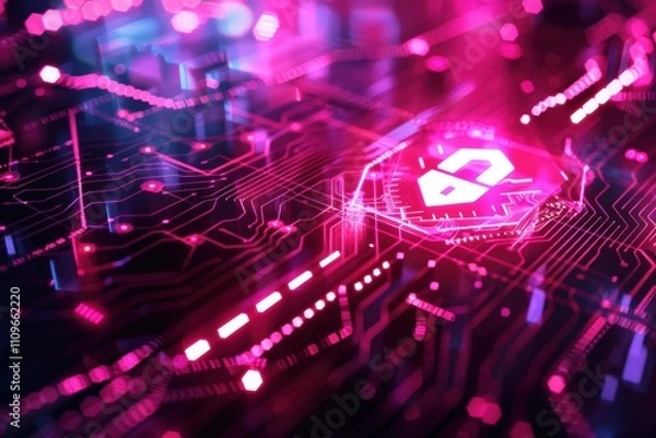 Fototapeta Abstract digital circuit design with a focus on security and technology.