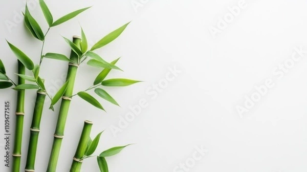 Fototapeta Serene Bamboo Shoots on White Background: A Minimalist Nature Photography