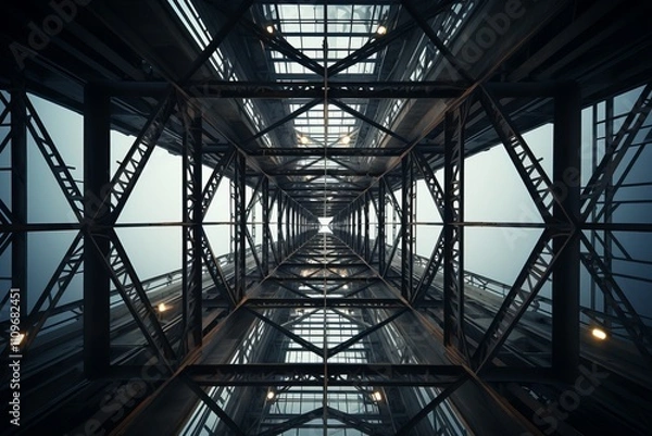 Obraz Unique perspective of industrial architecture showcasing steel structures and skies. Generative AI