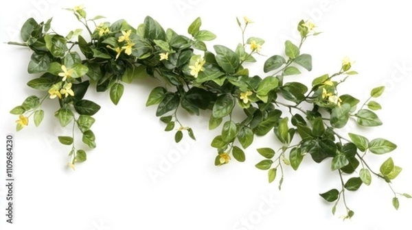 Obraz Lush Greenery with Yellow Flowers on Isolated White Background for Decoration and Design Use in Various Creative Projects