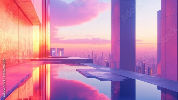 Fototapeta Abstract city concept background poster. Abstract urban geometric creative banner pattern. Digital illustration. AI artwork.