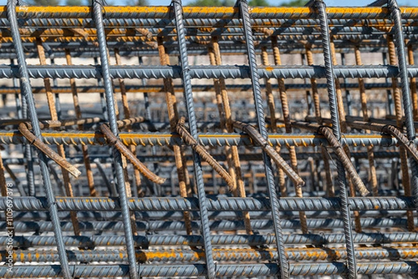 Obraz Iron rods tied to be placed in the foundation of a building.