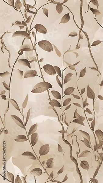 Fototapeta Calming neutral beige climbing leafy vines seamless vector pattern. Vector illustration