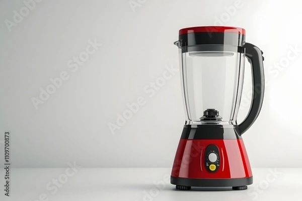 Obraz Red and black modern blender with a sturdy base on a plain white background,Isolated appliance with copy space for marketing.