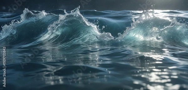 Obraz Crystal clear water wave with bubbles in motion, liquid, bubbles, movement