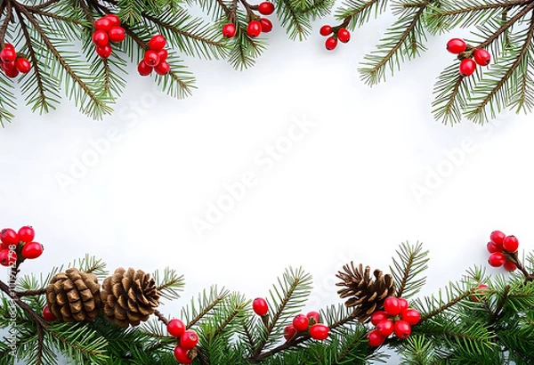 Obraz Christmas tree branches border garland on transparent background