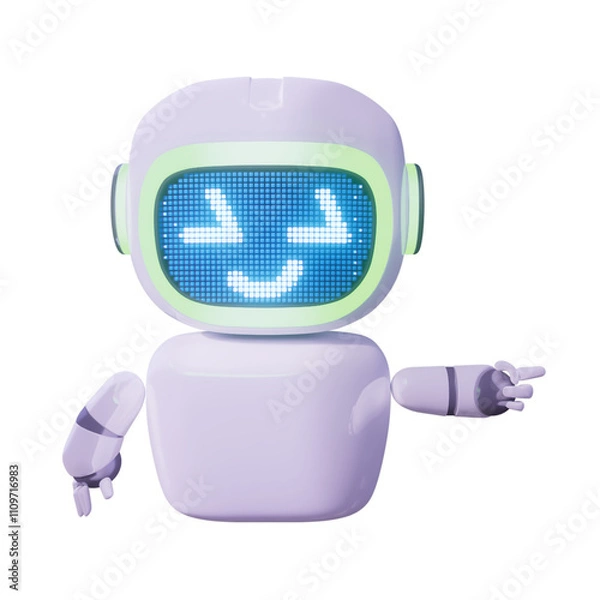 Fototapeta Assistance Bot - Point Left - Looking down smile