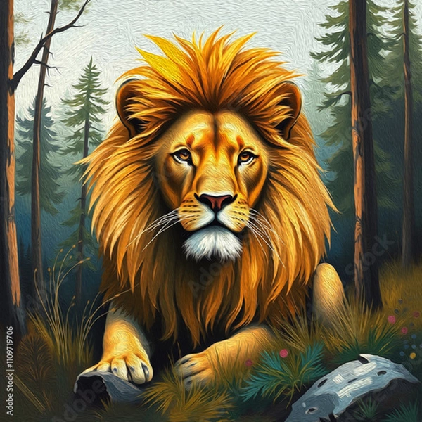 Fototapeta Lion . Oil paint. Animal illustration. Design for use in graphics.