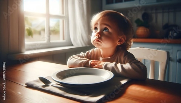 Fototapeta Child with Empty Plate