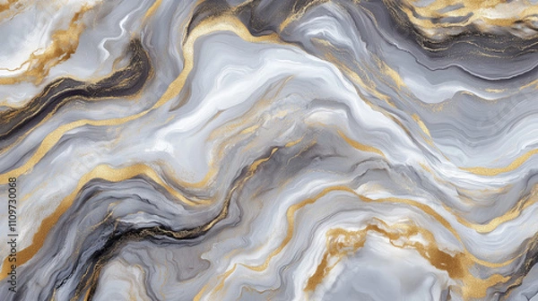 Fototapeta liquid marble texture, black and white with gold splashes, luxury background