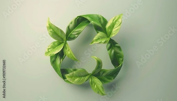 Fototapeta Green leaves arranged in a recycling symbol.  A concept image representing sustainability and eco-friendliness.