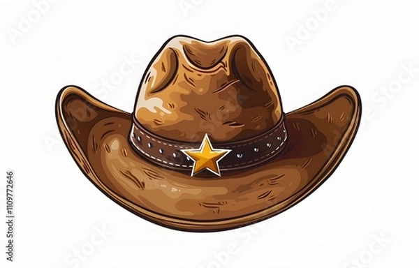 Fototapeta A classic brown cowboy hat with a gold star, perfect for adding a touch of the Wild West to your designs.