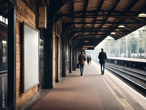 Fototapeta Mock up advertisement board at a old station