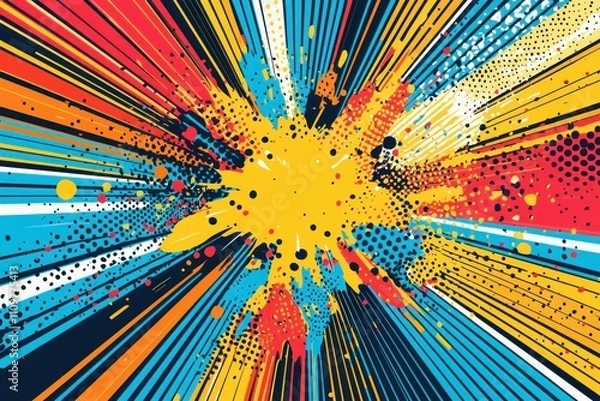 Fototapeta Bright and dynamic abstract explosion of colors creating a vibrant visual impact. Ideal for backgrounds and energetic designs.