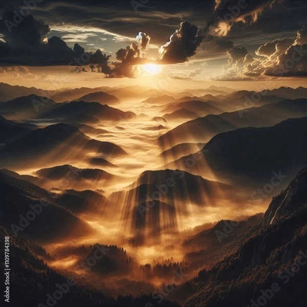 Obraz Sunbeams Over the Mountains