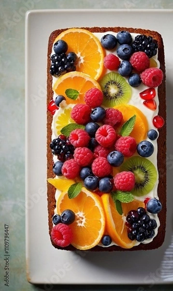 Fototapeta Delicious cake with fruit and berries decoration