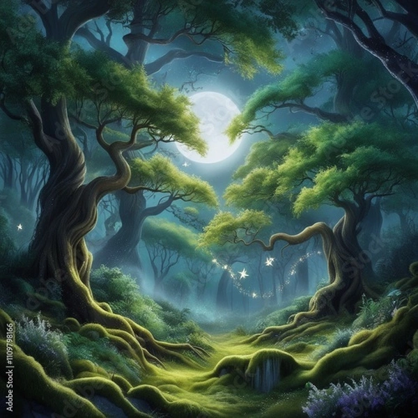 Obraz landscape with tree and moon