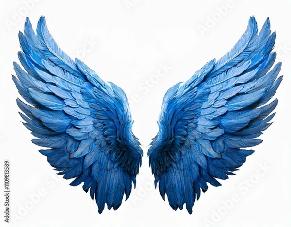Fototapeta beautiful pair of vibrant blue angel wings isolated on a transparent background perfect for fantasy mystical and artistic designs