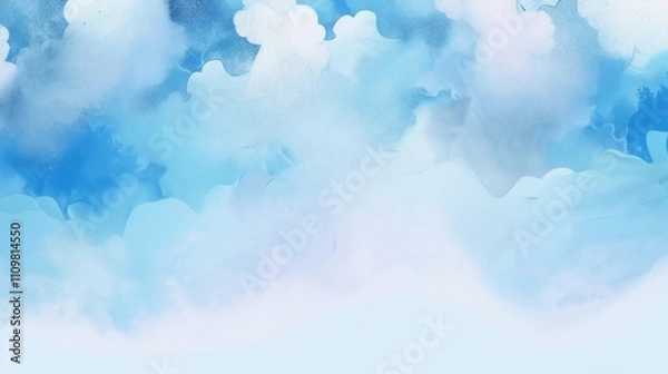 Fototapeta Watercolor Painted Sky Filled With Soft Clouds and Harmonious Shades of Blue During a Serene Afternoon