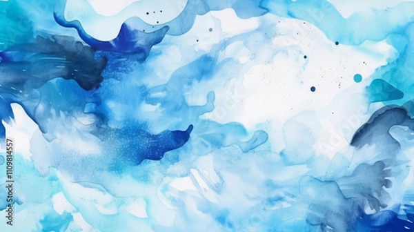 Fototapeta Vibrant Watercolor Artwork Capturing Fluid Blues and Whites Resembling an Abstract Ocean Landscape in Calm Hues