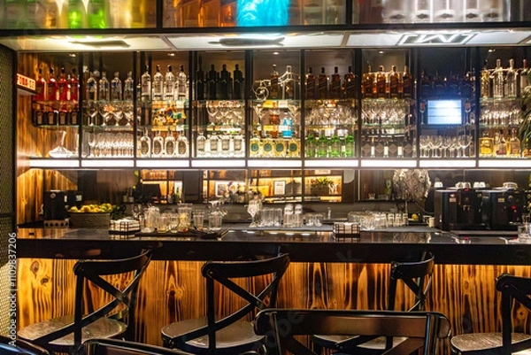 Fototapeta glass of wine in bar