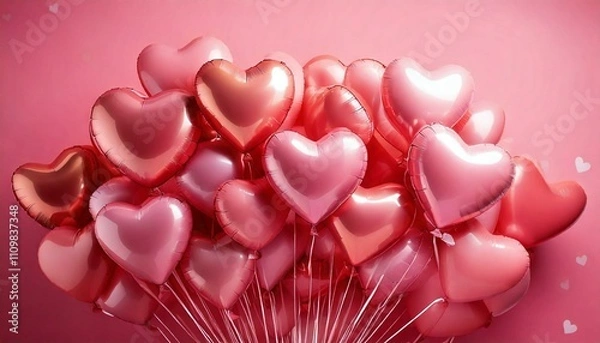 Obraz ピンクのハート型バルーン風船がたくさんある　バレンタインデー背景素材