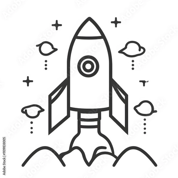 Obraz Rocket Launching into Space A Simple Line Art Design