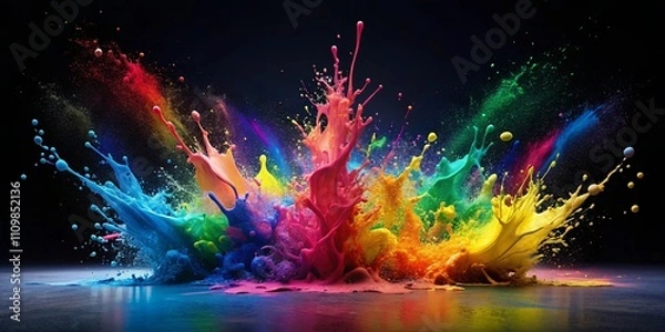 Fototapeta Vibrant Rainbow Paint Explosion on Dark Background, a Spectacular Visual Display of Color and Energy