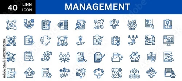 Fototapeta Management set of web icons in line style.  management web line icons. Business administration editable stroke outline icons. vector illustration