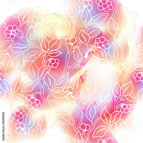 Obraz Vector pattern with flowers and plants. Watercolor floral illustration.Seamless pattern.