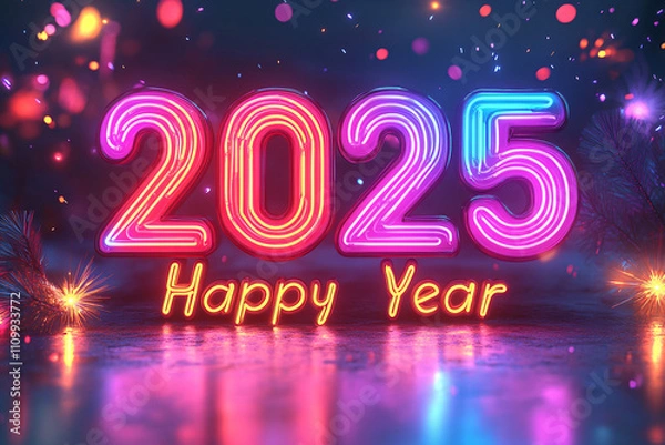 Fototapeta 2025 New Year Abstract background with fireworks . For Calendar, poster design
